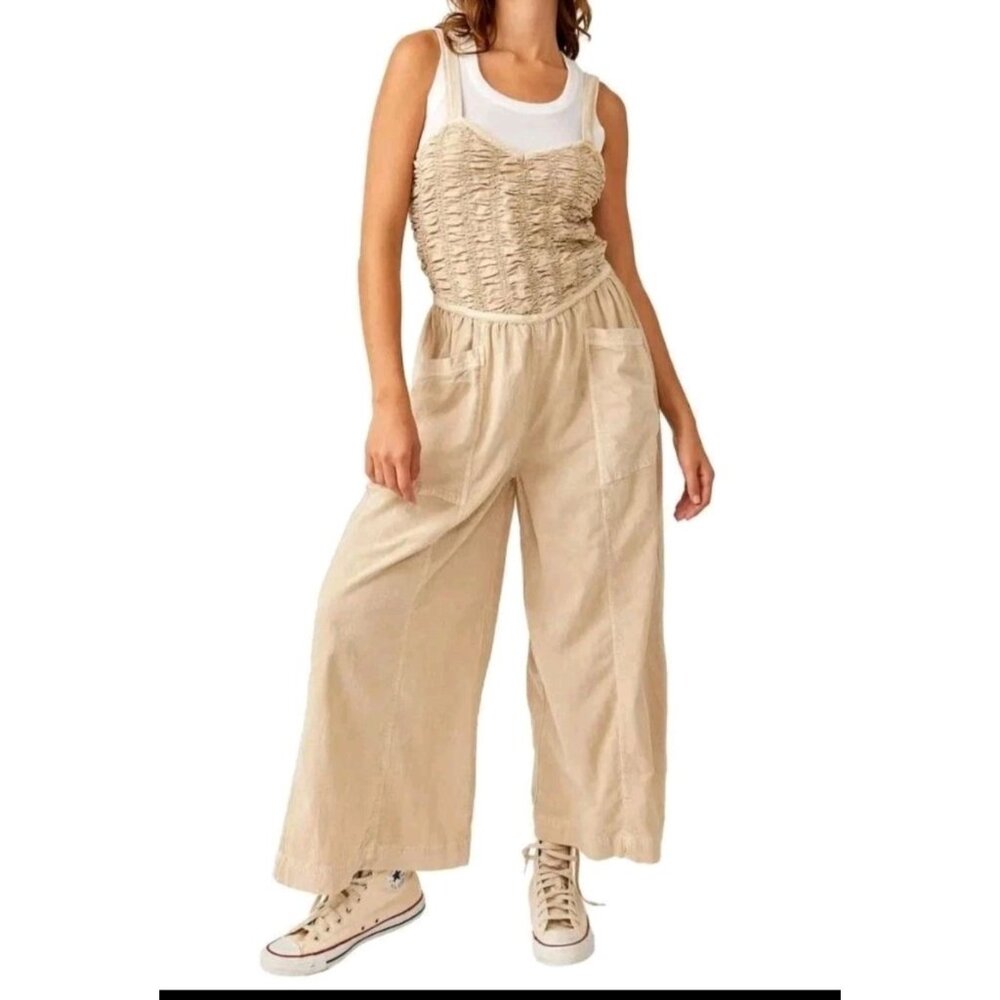 NWT Free People Forever Always Cotton Wide Leg Jumpsuit XS Boho Cotton Beach